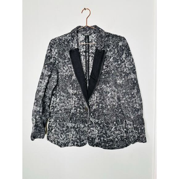 BADGLEY MISCHKA Grey Black Printed Floral 100% Cotton Fitted Charlie Blazer XL - Picture 3 of 12